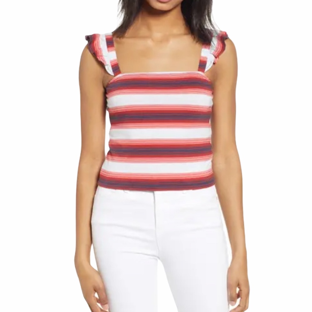 NEW BP Red White Blue Striped Flutter Sleeve Top